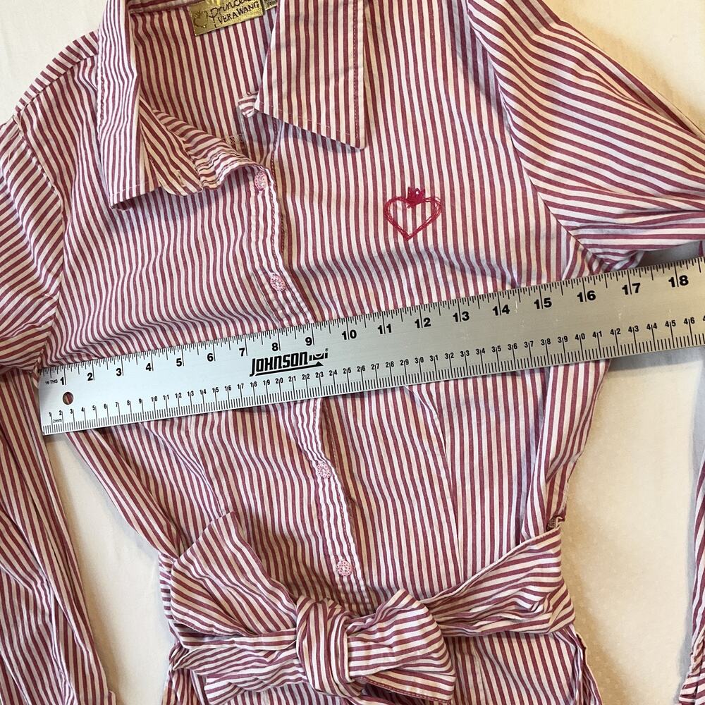 Princess Vera Wang Women Button Up Collar Shirt 3 Red Striped Bow Heart LongSlee - Picture 6 of 10